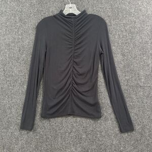 Veronica Beard Theresa Ruched Turtleneck Top Women's Small Black Ribbed